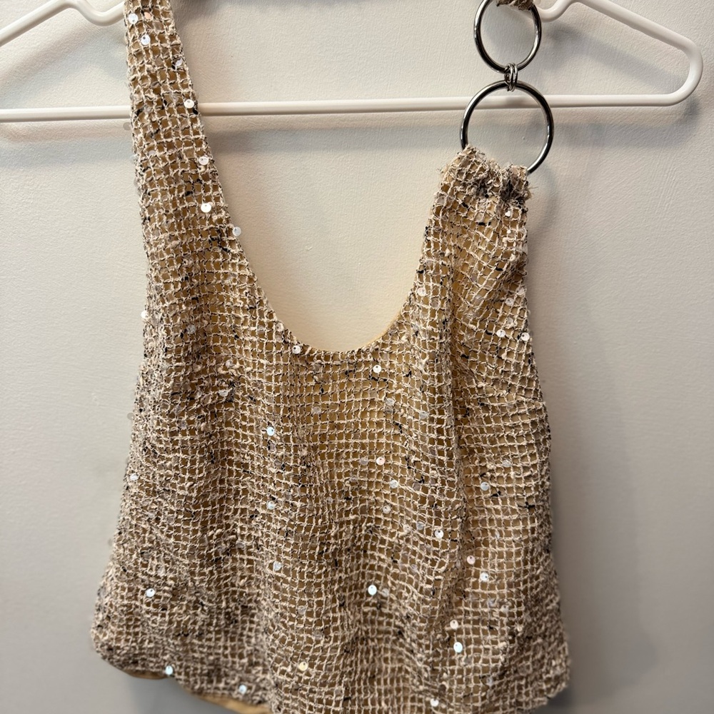 12th Tribe Tan Sequin Crop Top